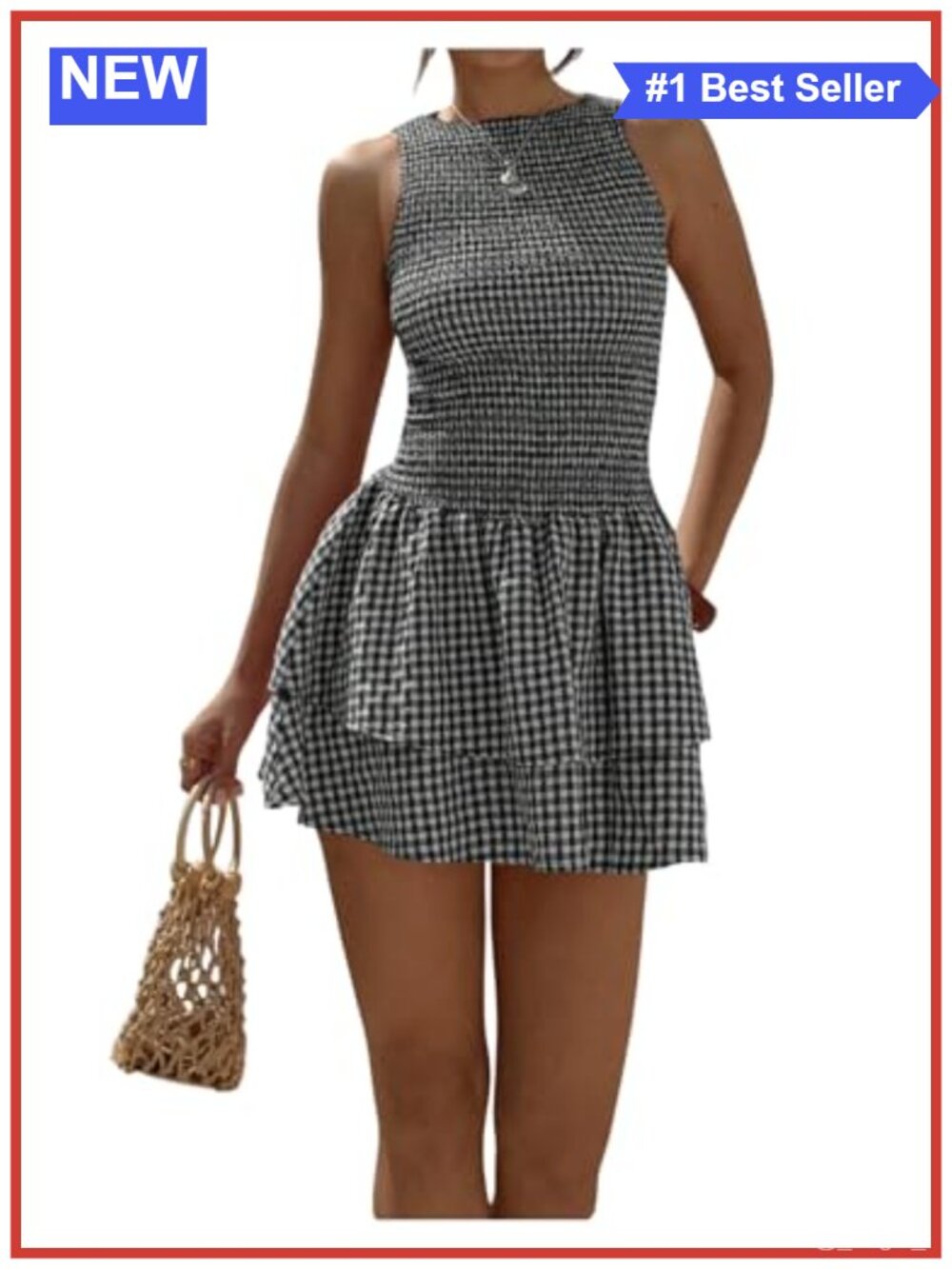 Milumia Viscose Polyester Gingham Mini Dress Sleeveless A Line Summer